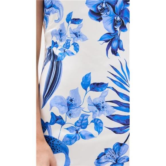 ROCOCO SAND Halter Midi Dress White Blue Resort Cruise Travel Destination Garden - Picture 6 of 7